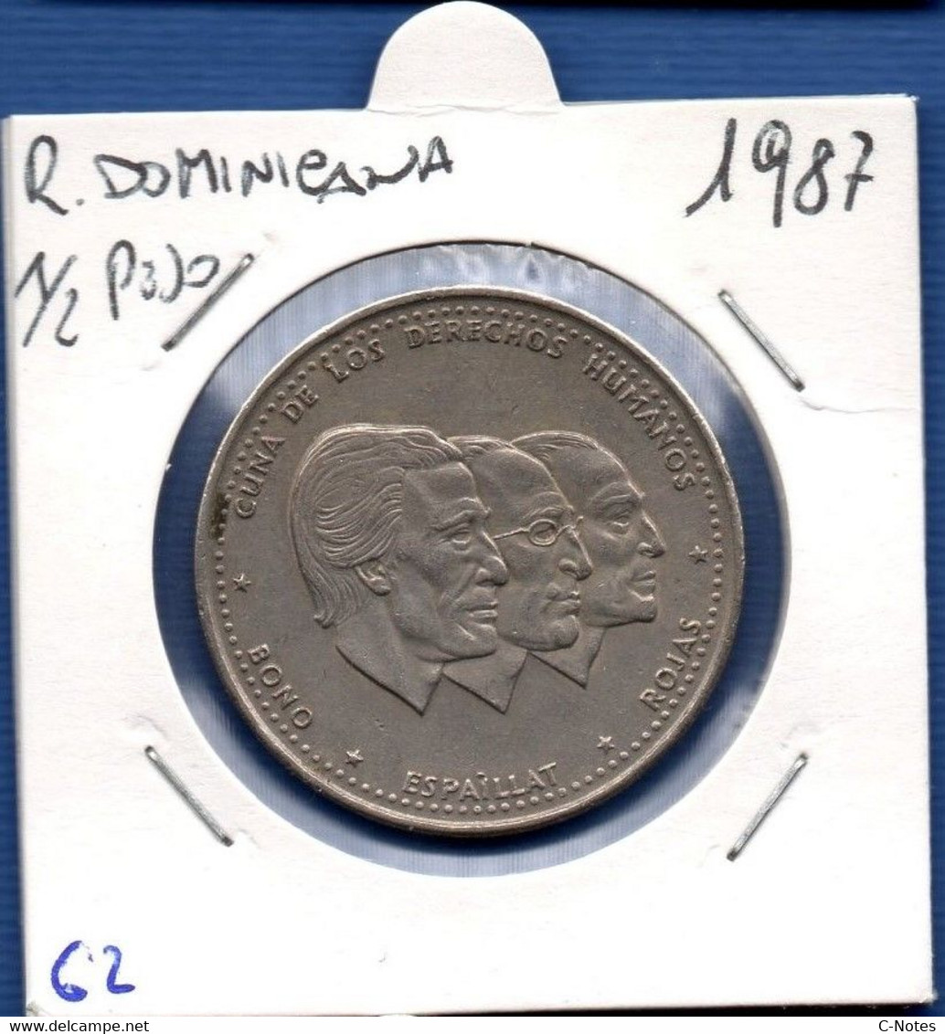 DOMINICAN REPUBLIC - 1/2 Peso 1987 -  See Photos -  Km 62 - Dominicaanse Republiek