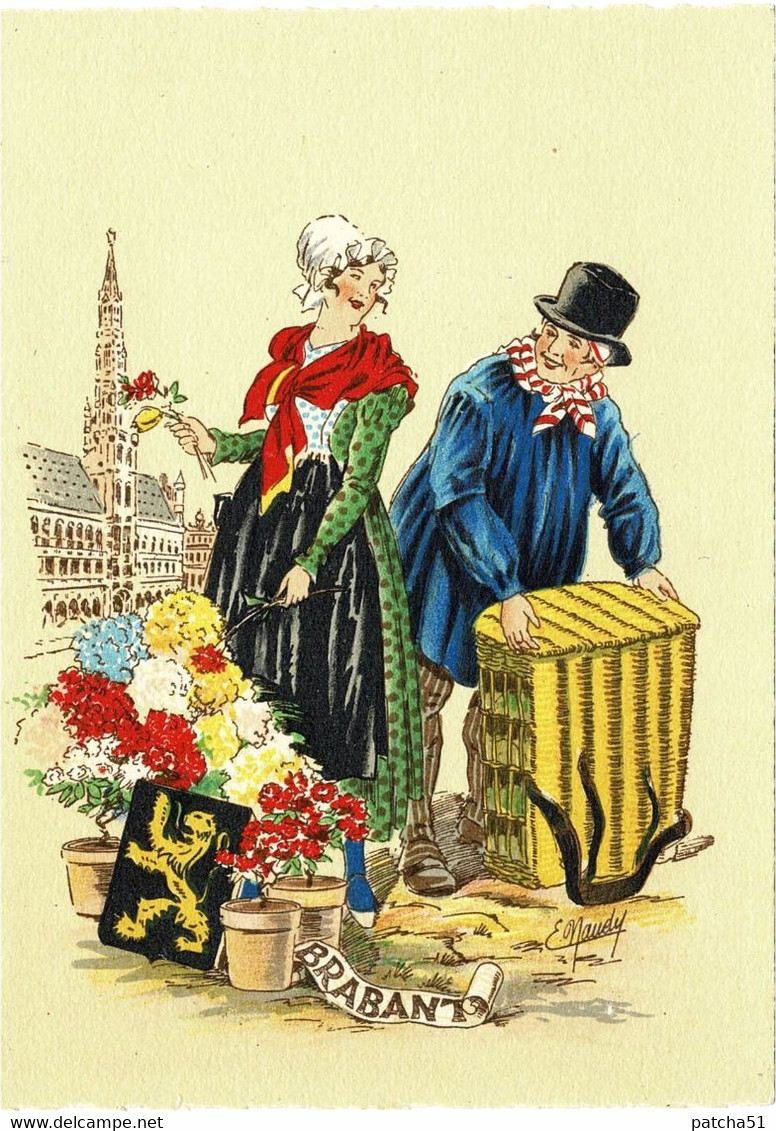 E. NAUDY - Illustration BRABANT (Belgique) - Couple En Costume Local, Blason - Ed. Barré & Dayez - TBE - R/V - Naudy