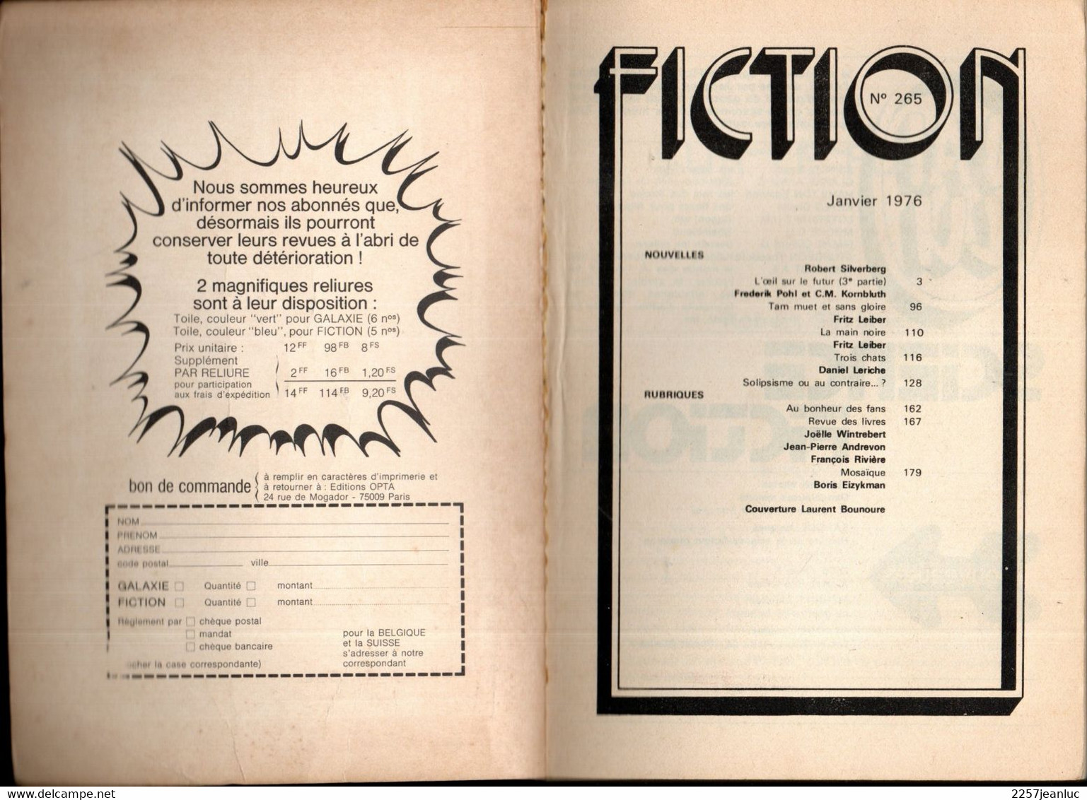 Fiction N: 265 De Janvier 1976 Editions De  Science Fiction Opta - Fiction