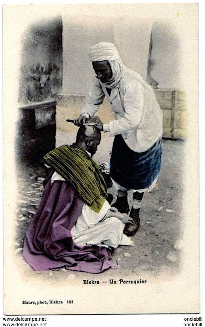 Biskra Algérie 2 CPA Barbier Coiffeur Tissage 1905 état Superbe - Métiers