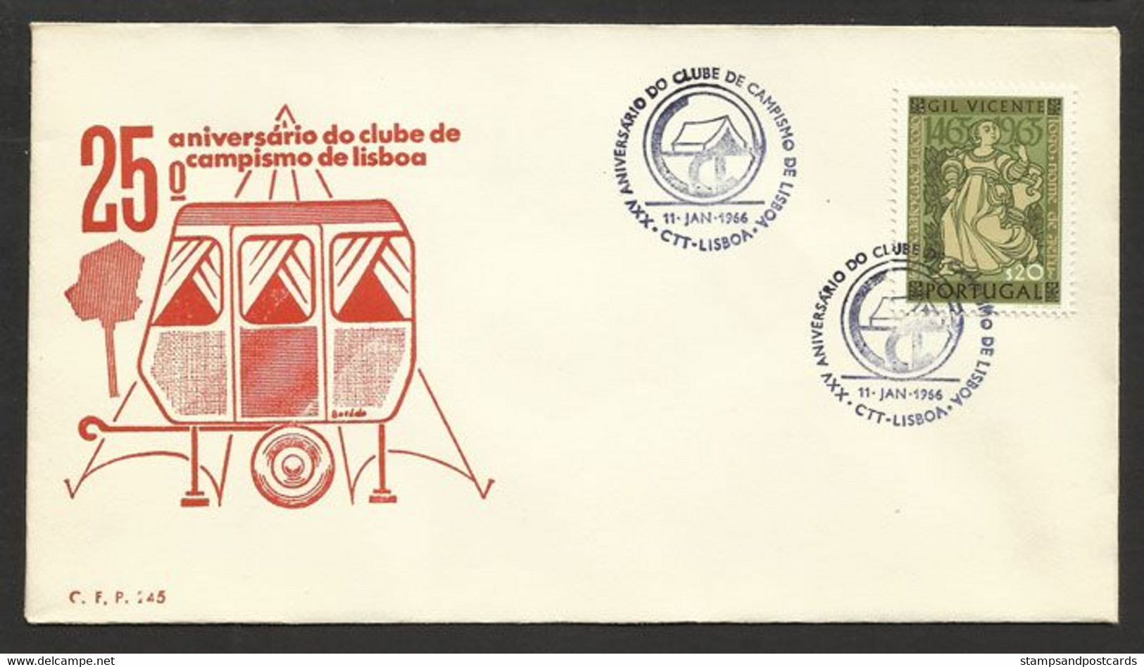 Portugal Cachet Commemoratif  Camping Et Caravaning Lisbonne Lisboa 1966 Camping Lisbon Event Postmark - Flammes & Oblitérations