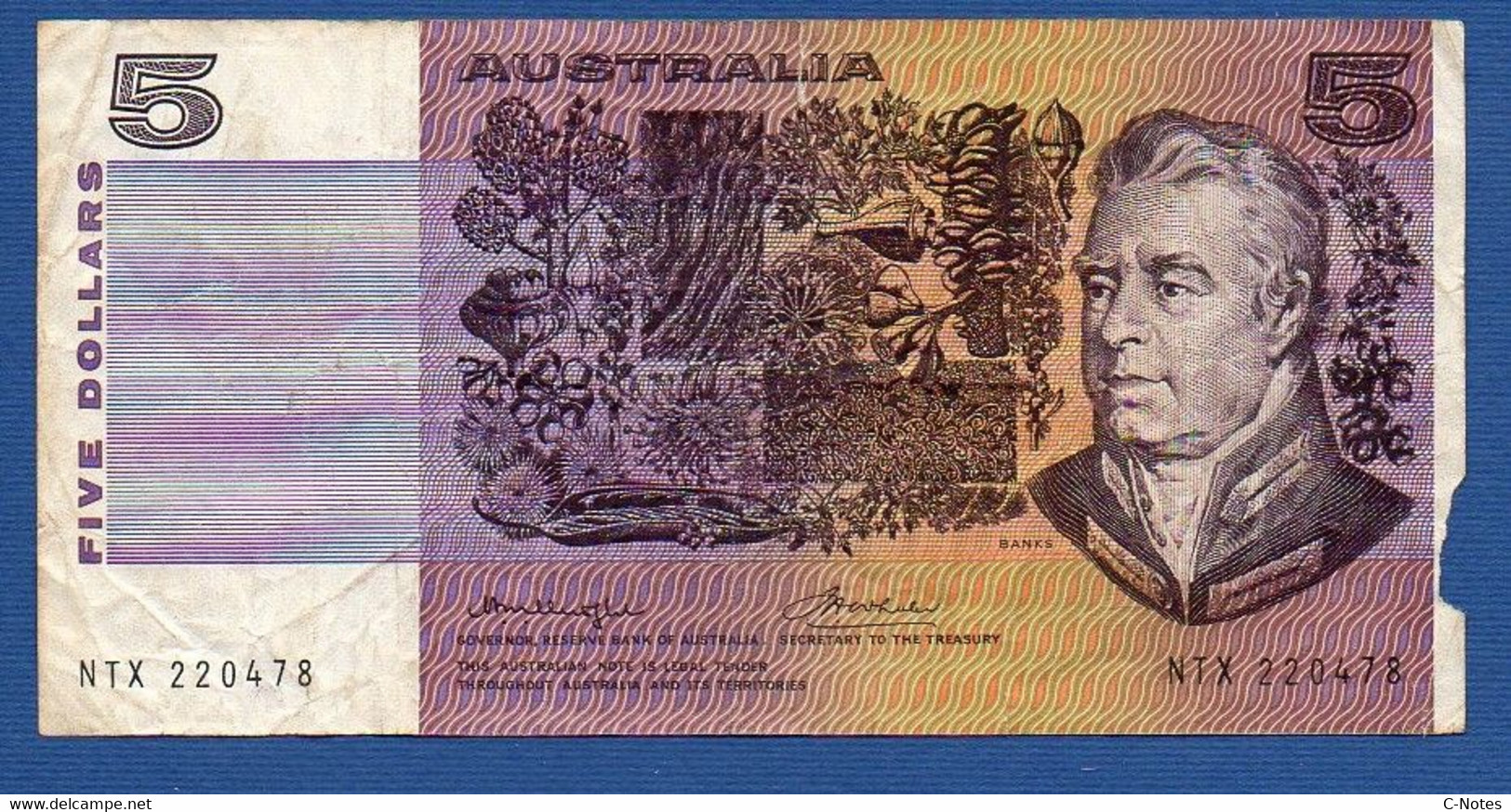 AUSTRALIA - P.44b – 5 Dollars (1974-1991), Circulated, Serie NTX 220478 - 1974-94 Australia Reserve Bank (Banknoten Aus Papier)