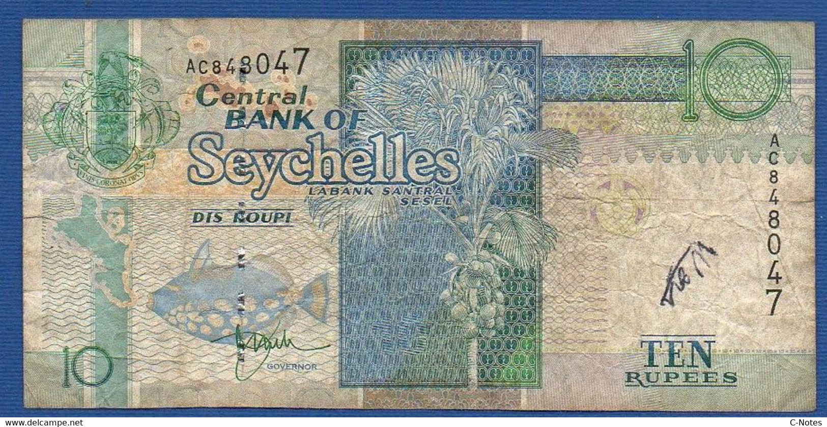 SEYCHELLES - P.36a – 10 RUPEES ND (1998) Circulated Serie AC848047 - Seychellen