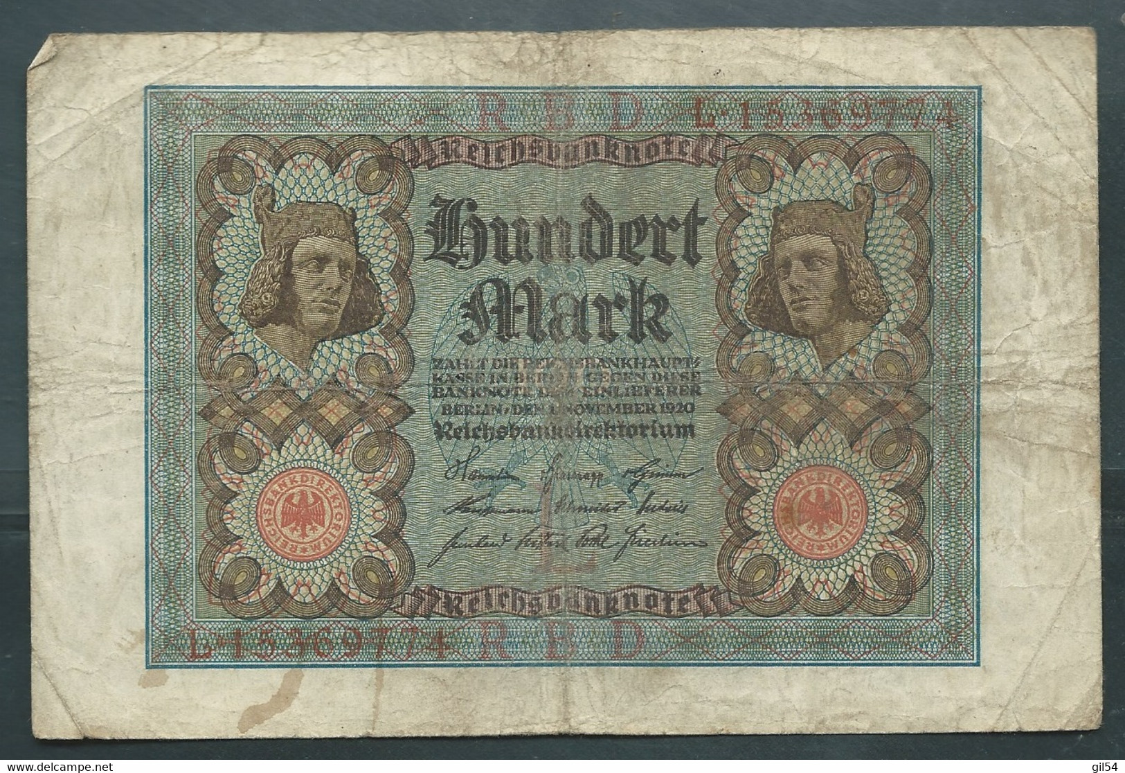 Billet Hundert Mark - Berlin, Den 1 November 1920 - L 15369774 - Laura 8611 - 100 Mark