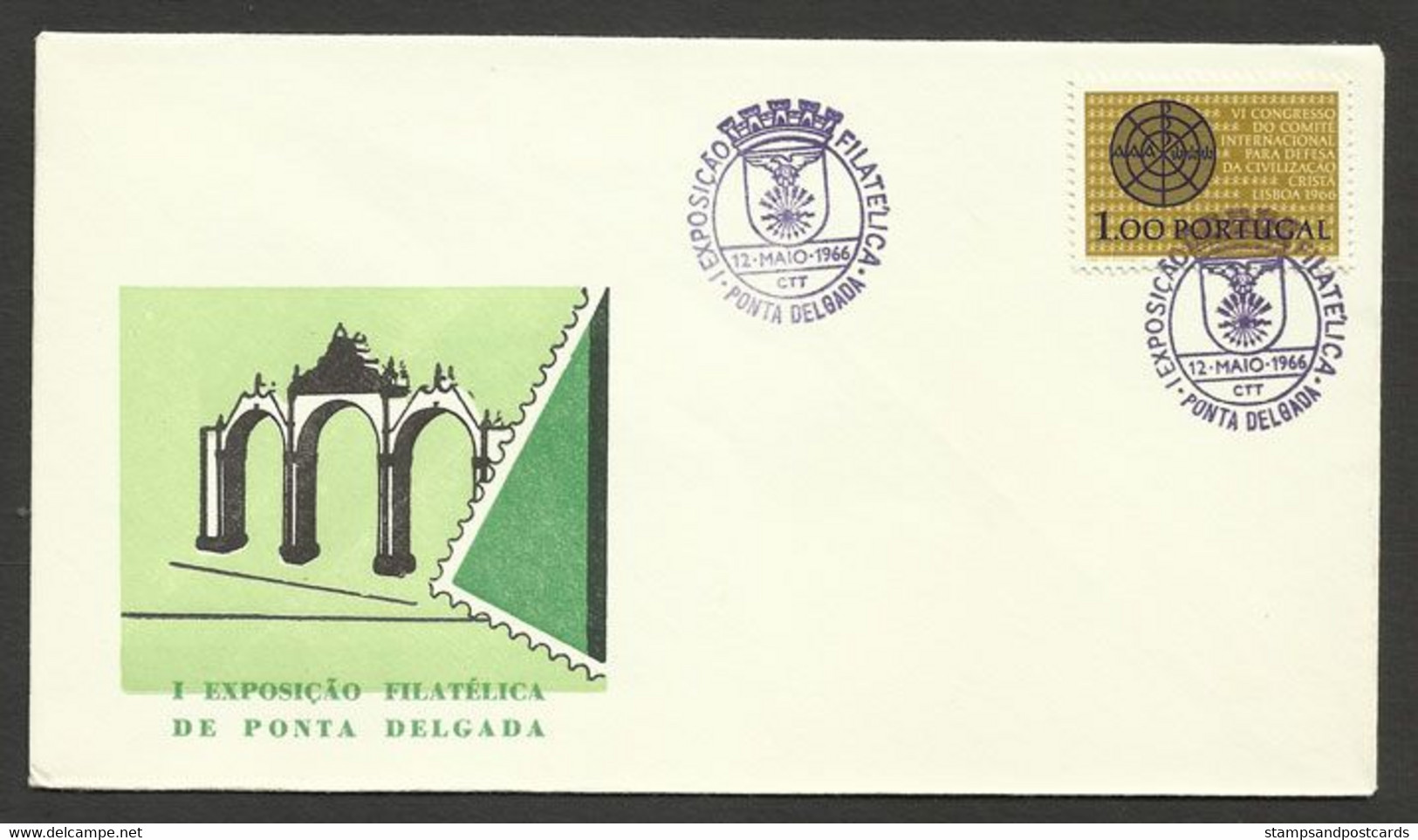 Portugal Cachet Commémoratif  Expo Philatelique Ponta Delgada Açores 1966 Event Postmark Philatelic Expo Azores - Postal Logo & Postmarks