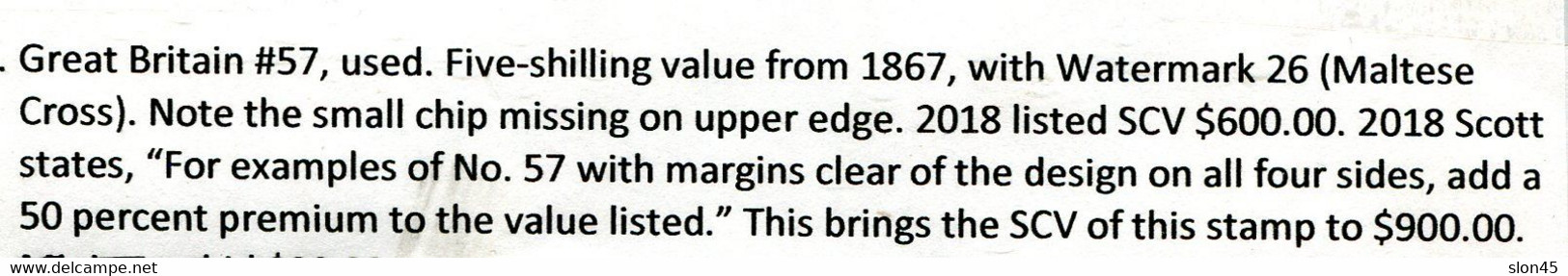 Great Britain 1867 5sh Rose Used 1 Perf Missing 4 Margins 14451 - Usados