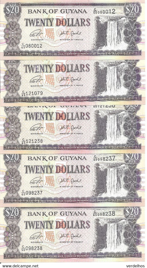 GUYANE 20 DOLLARS ND2018 UNC P 30 F ( 5 Billets ) - Guyana