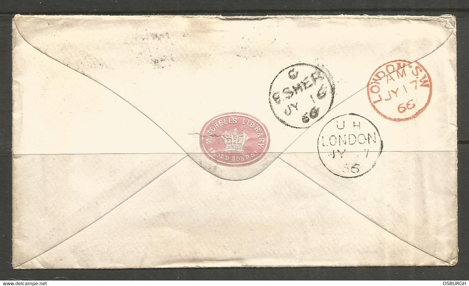 GREAT BRITAIN. QV. 1866. 1d RED REDIRECTED COVER. PLATE 85 OJ. ADDRESSED TO LE DUC DE NEMOURS AT CLAREMONT. - Cartas