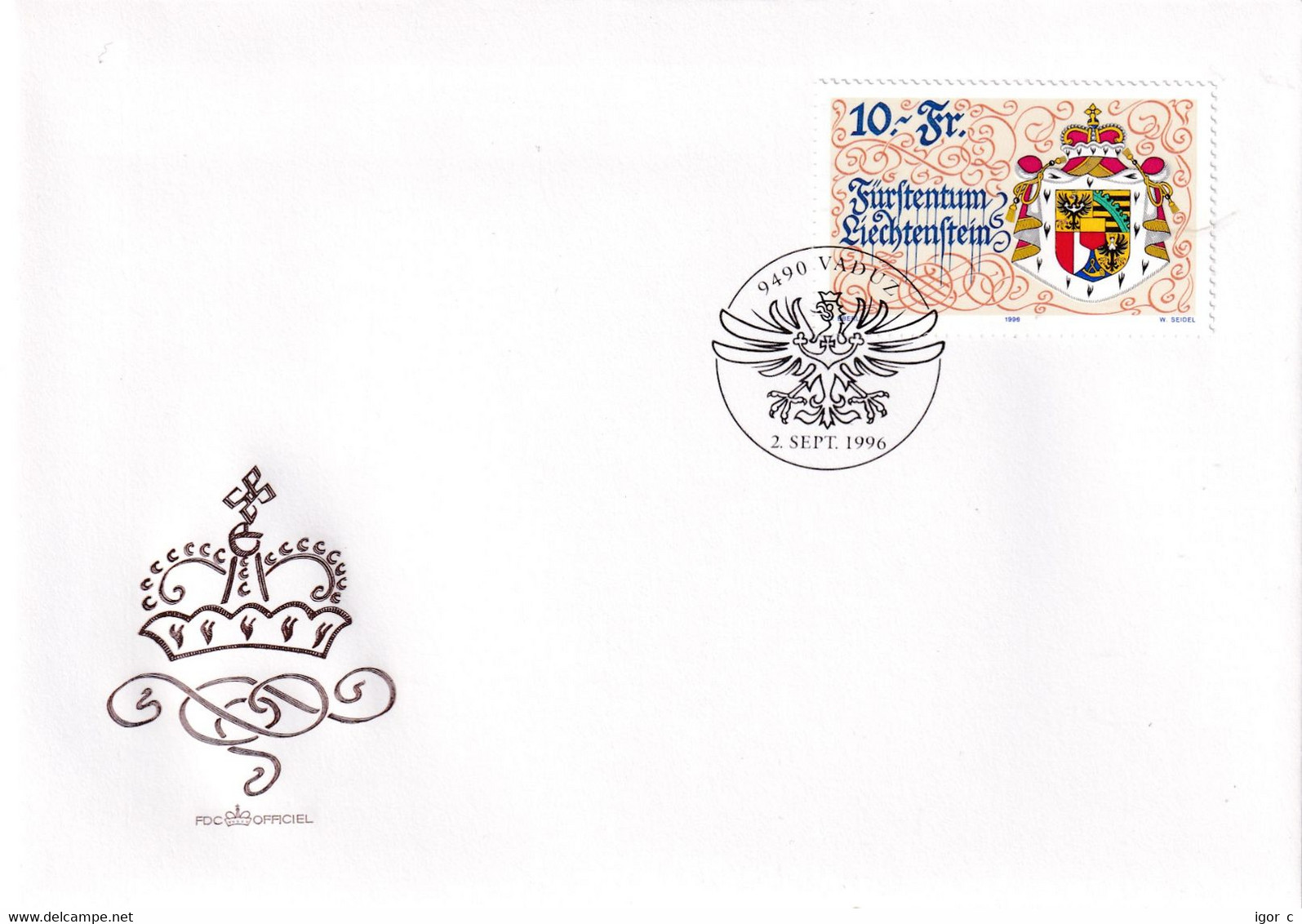 Liechtenstein 1996 Cover: Coat Of ARms Eagle Adler; High Value Definitive Stamp FDC - Otros & Sin Clasificación