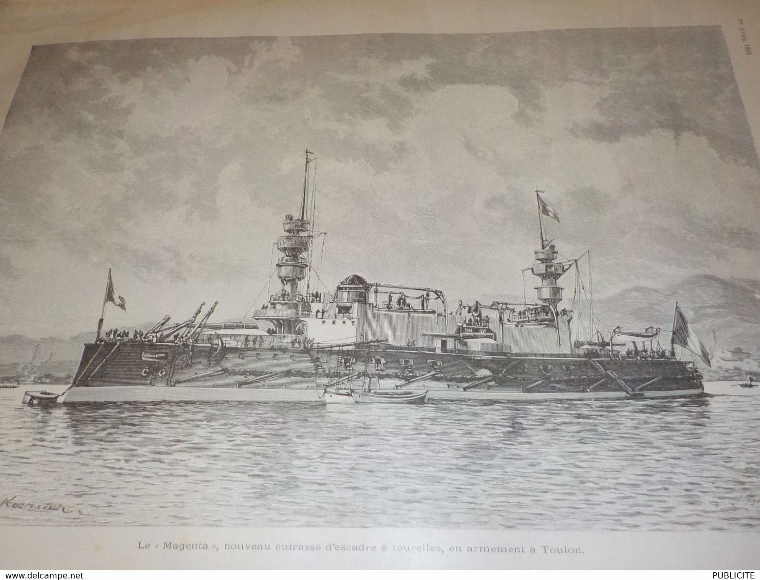 GRAVURE CUIRASSE LE MAGENTA  A TOULON  1893 - Barcos