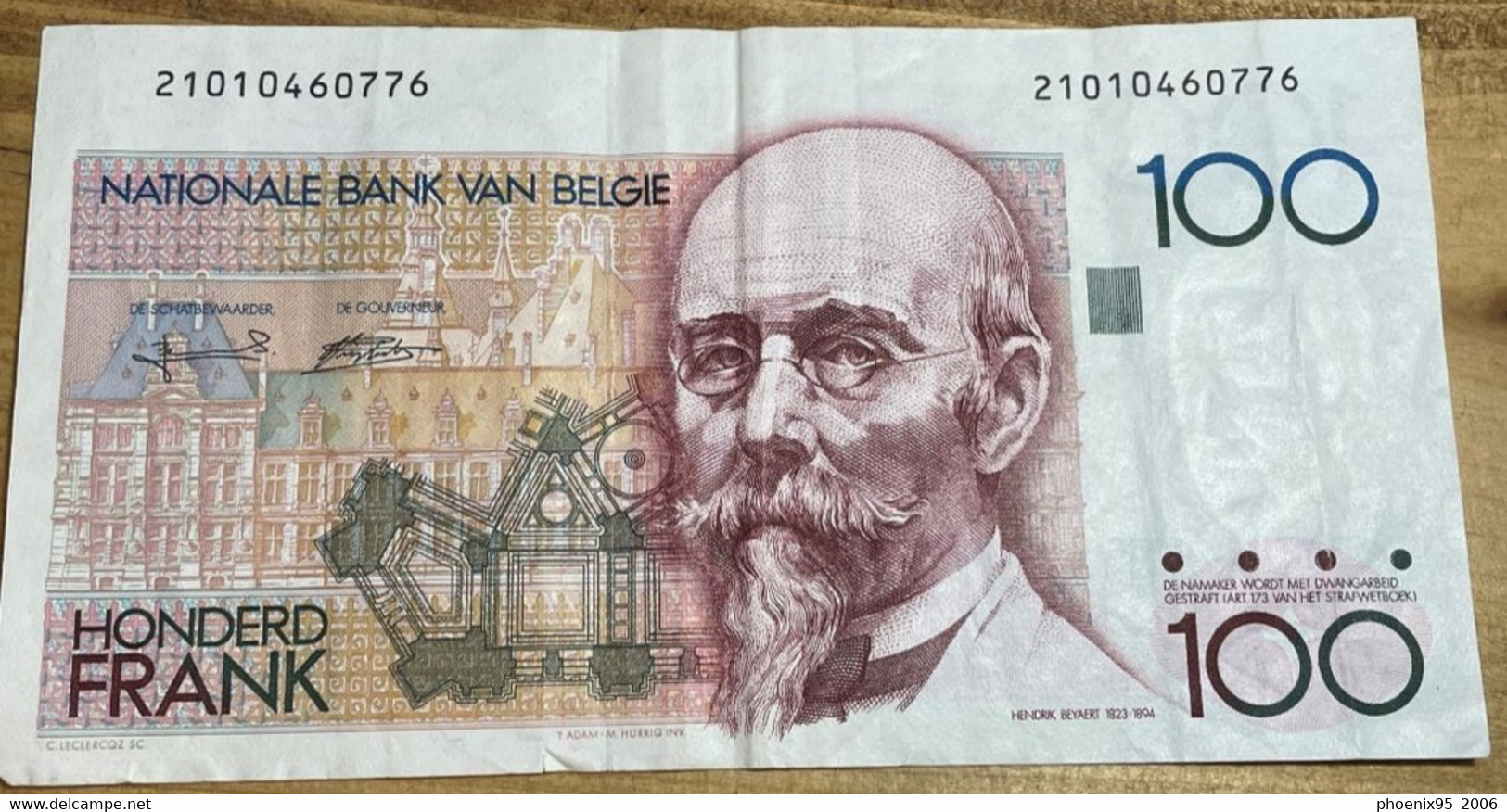 Belgium - 100 Frank Bank Note. Average, Circulated Condition. - 100 Franchi