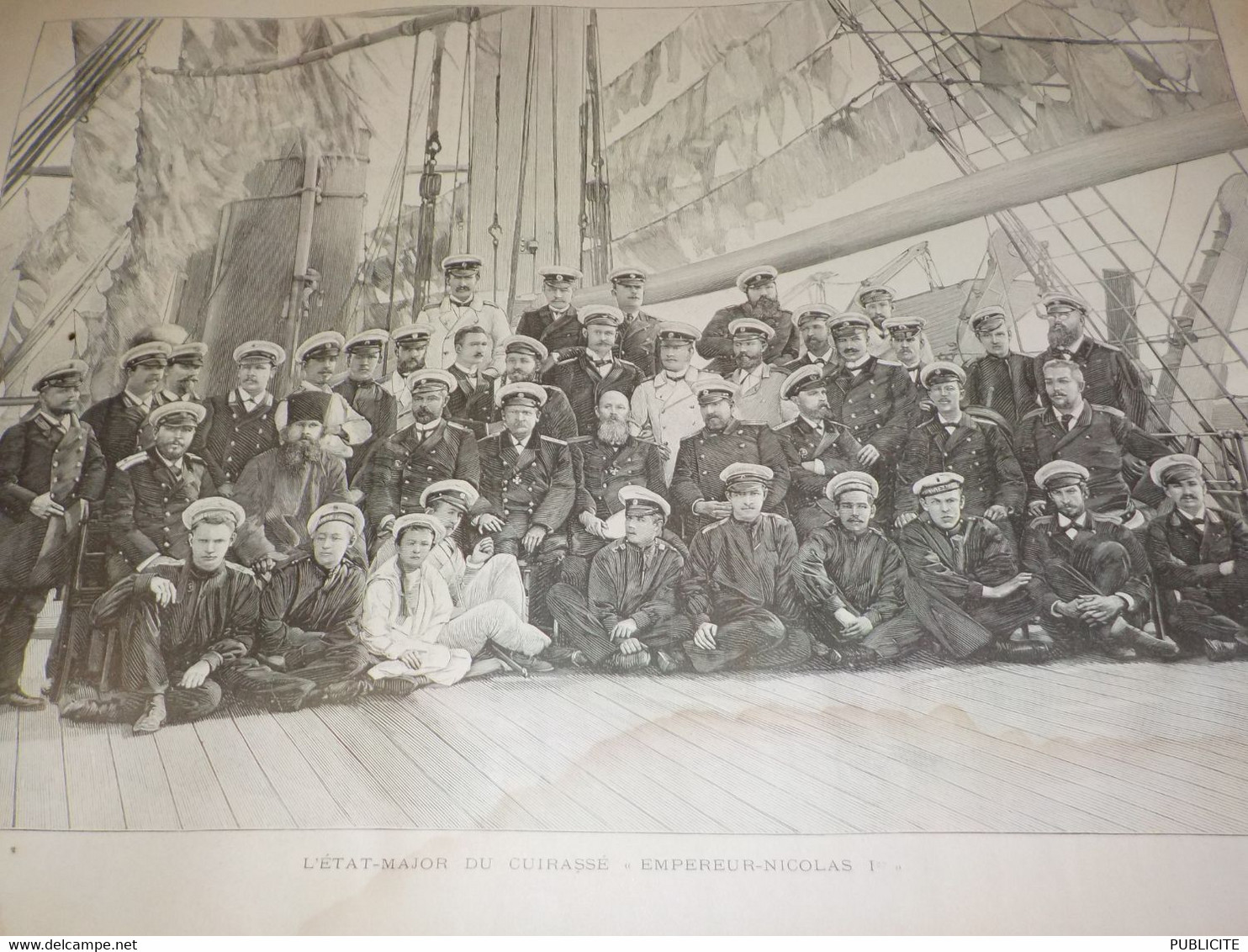 GRAVURE L ETAT MAJOR DU CUIRASSE EMPEREUR NICILAS 1893 - Boats