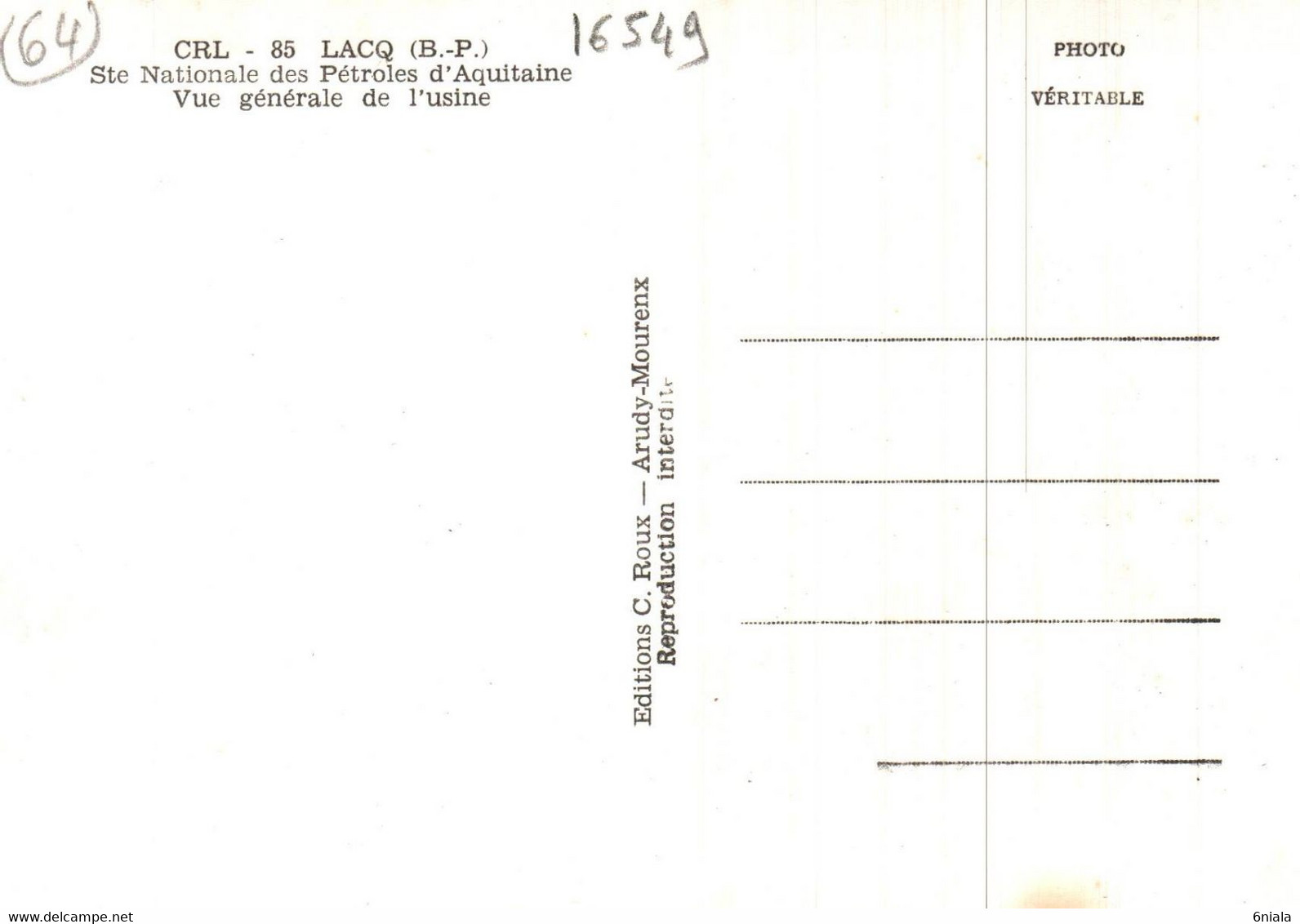 16549    LACQ  Sté Nationale Des Pétroles D'Aquitaine Vue Générale Des  Usines     ( 2 Scans )  64 - Lacq