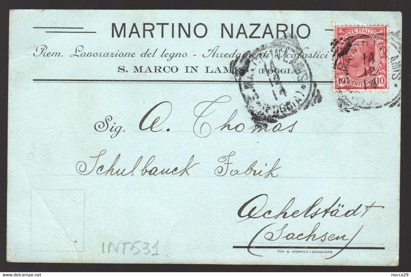 SAN MARCO IN LAMIS - FOGGIA - 1914 - CARTOLINA COMMERCIALE - MARTINO NAZARIO - LEGNO ED ARREDAMENTI SCOLASTICI (INT531) - Marchands