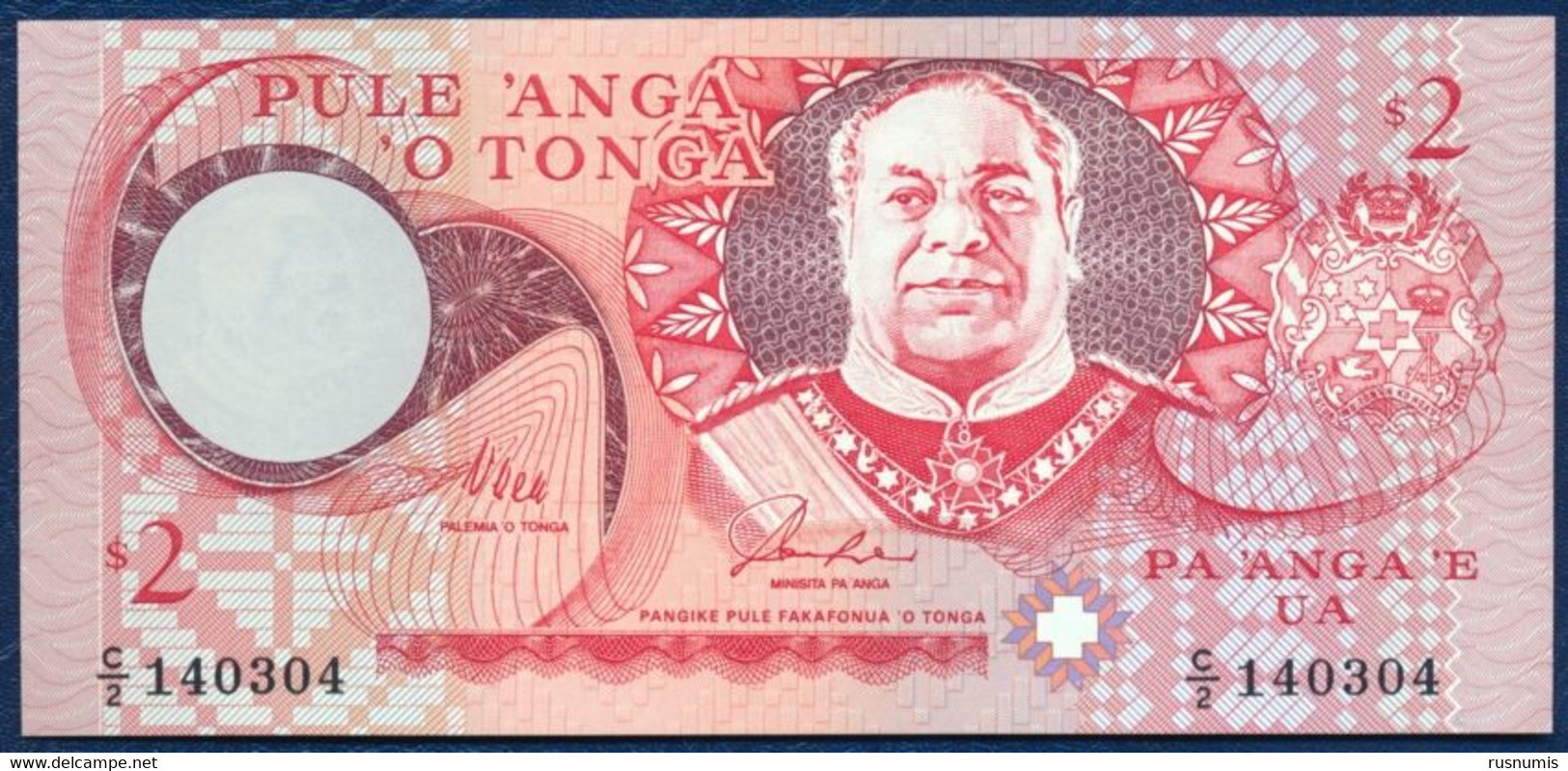 TONGA 2 PA'ANGA PAANGA P-32a SIGN: Baron Vaea Von Houma & J. C. Cocker 1995 UNC - Tonga