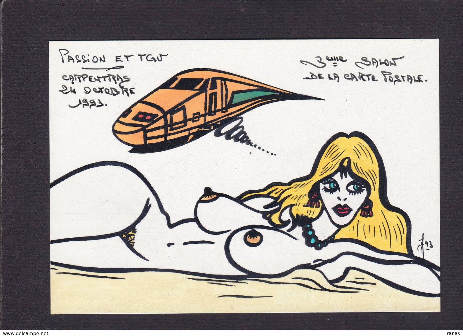 CPM TGV Nu Féminin Nude CARPENTRAS 1993 En 5 Ex. Numérotés Signés JIHEL Original Fait Main Voir Dos - Bolsas Y Salón Para Coleccionistas