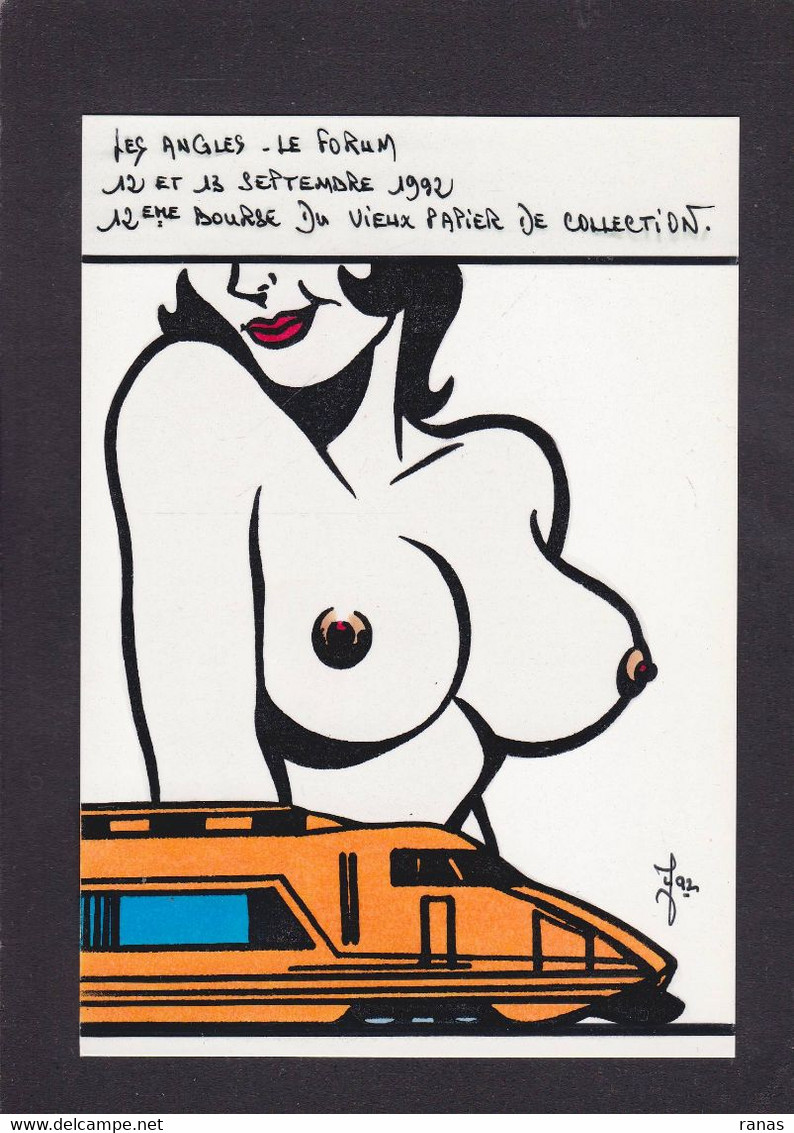 CPM TGV Nu Féminin Nude Les Angles 1992 En 10 Ex. Numérotés Signés JIHEL Original Fait Main Voir Dos - Beursen Voor Verzamellars