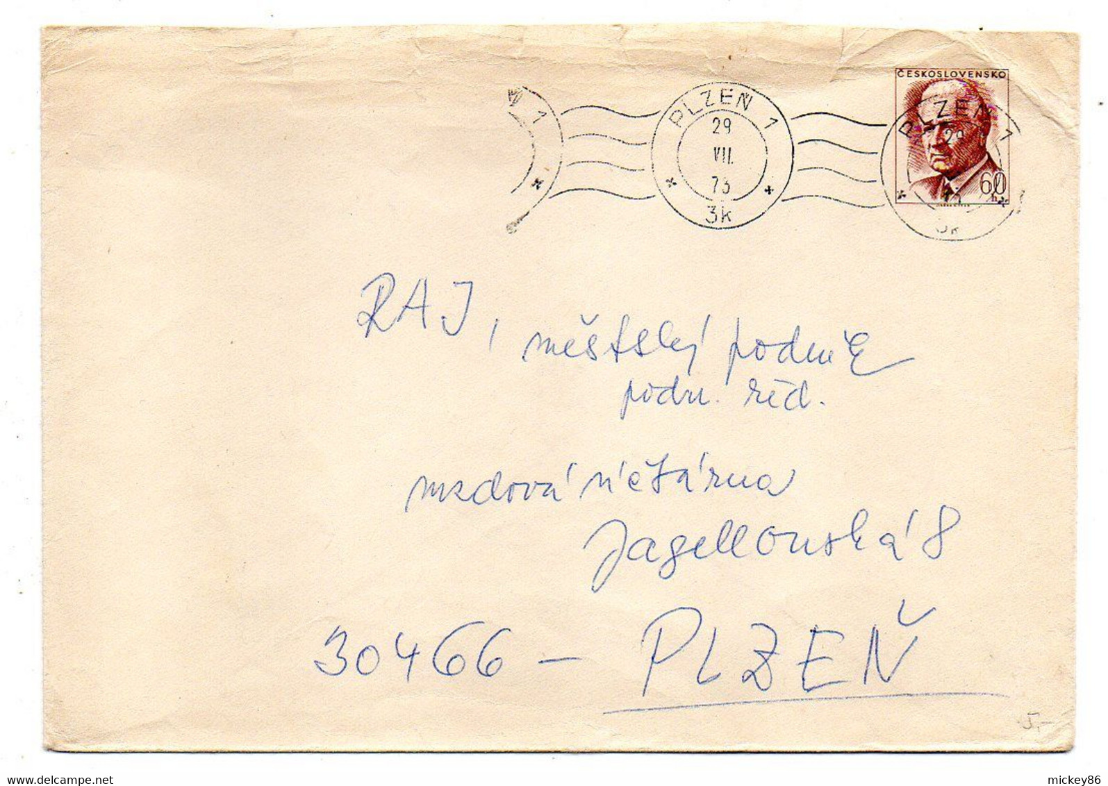 Tchécoslovaquie-1973--Entier De PLZEN  Pour PLZEN ..cachet... - Enveloppes