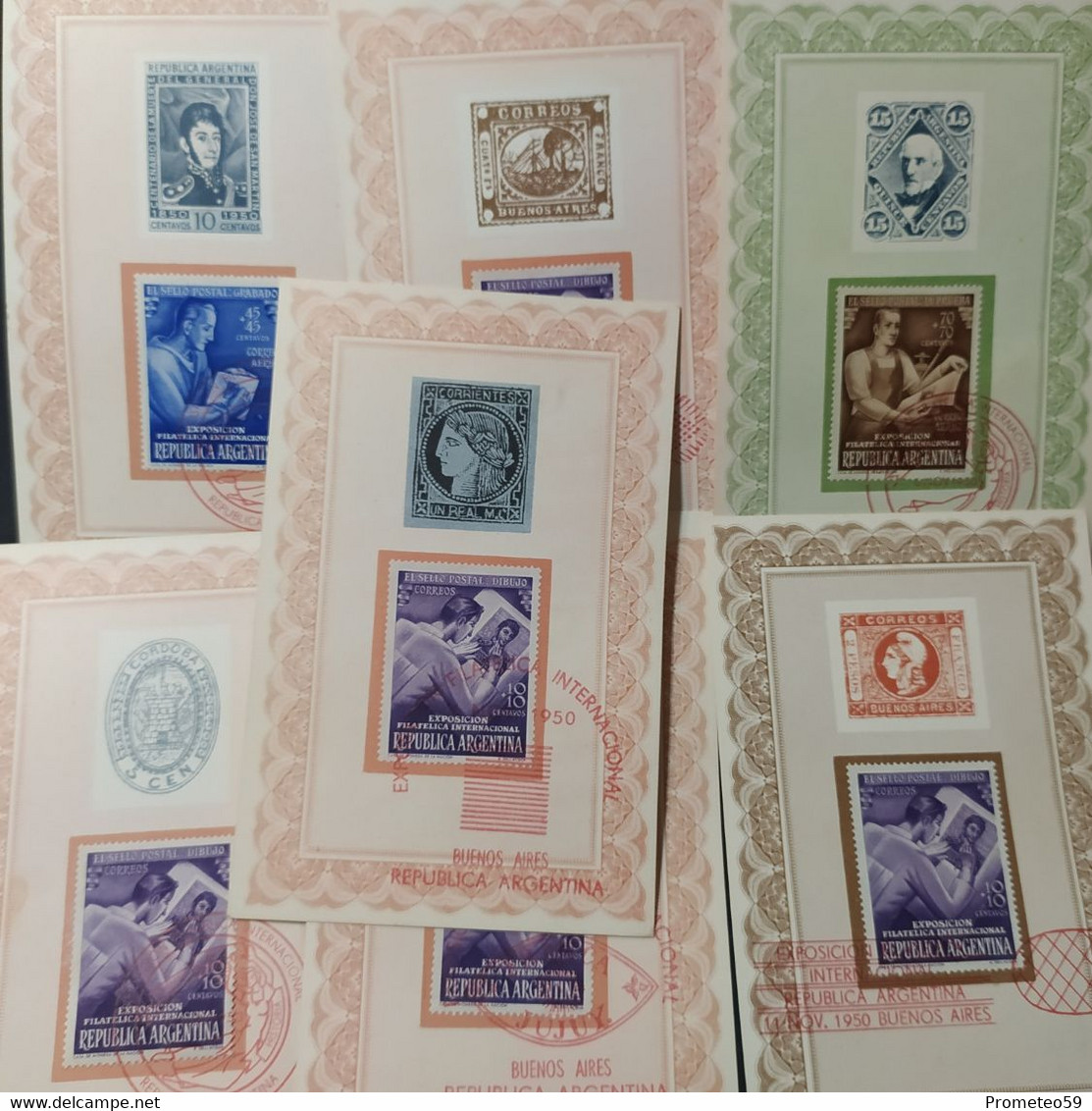 Día De Emisión - Lote X 7 - Expo Filatélica Internacional – 11/11/1950 - Argentina - Carnets