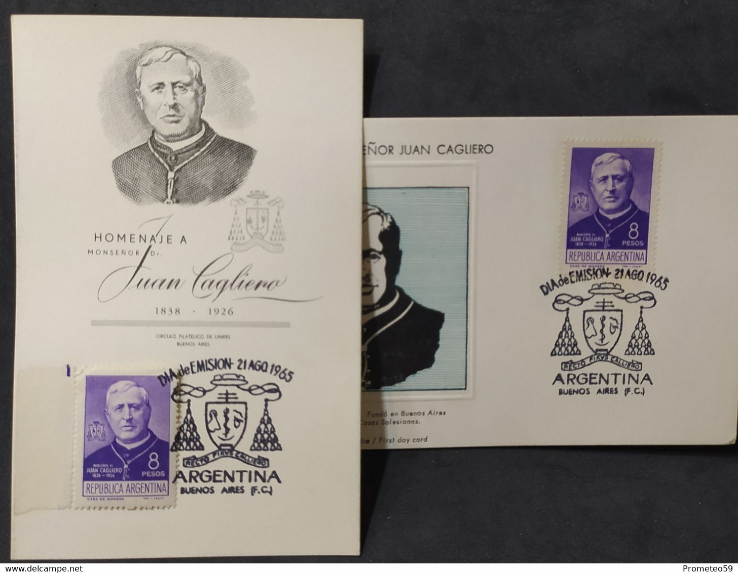 Día De Emisión - Monseñor Juan Cagliero X 2 – 21/8/1965 - Argentina - Carnets