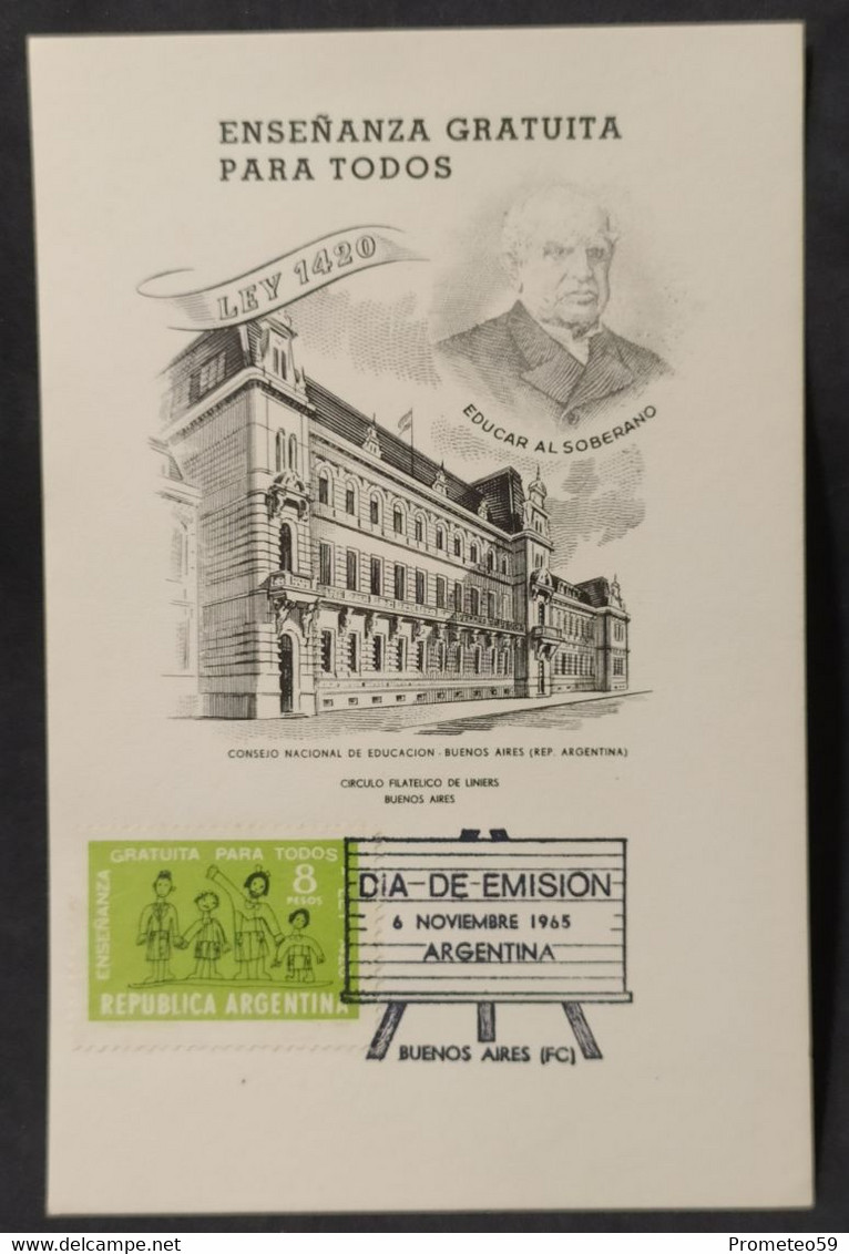 Día De Emisión - Enseñanza Gratuita Para Todos – 6/11/1965 - Argentina - Carnets