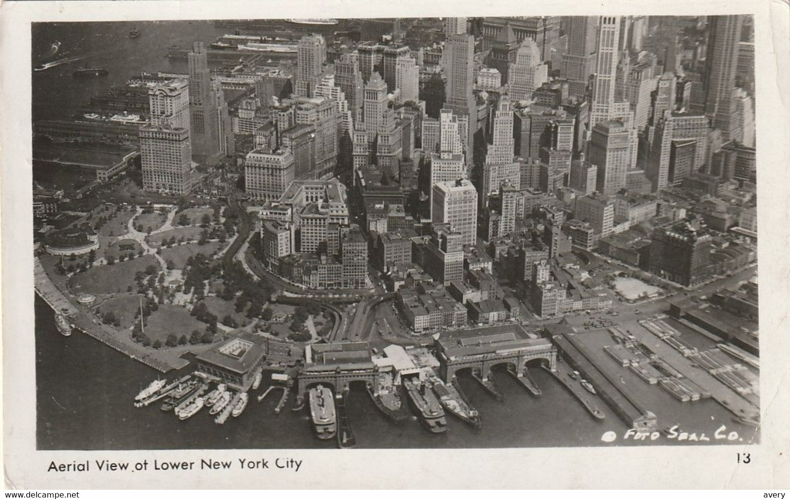 Aerial View Of Lower New York City  Real Photo Post Card - Panoramic Views