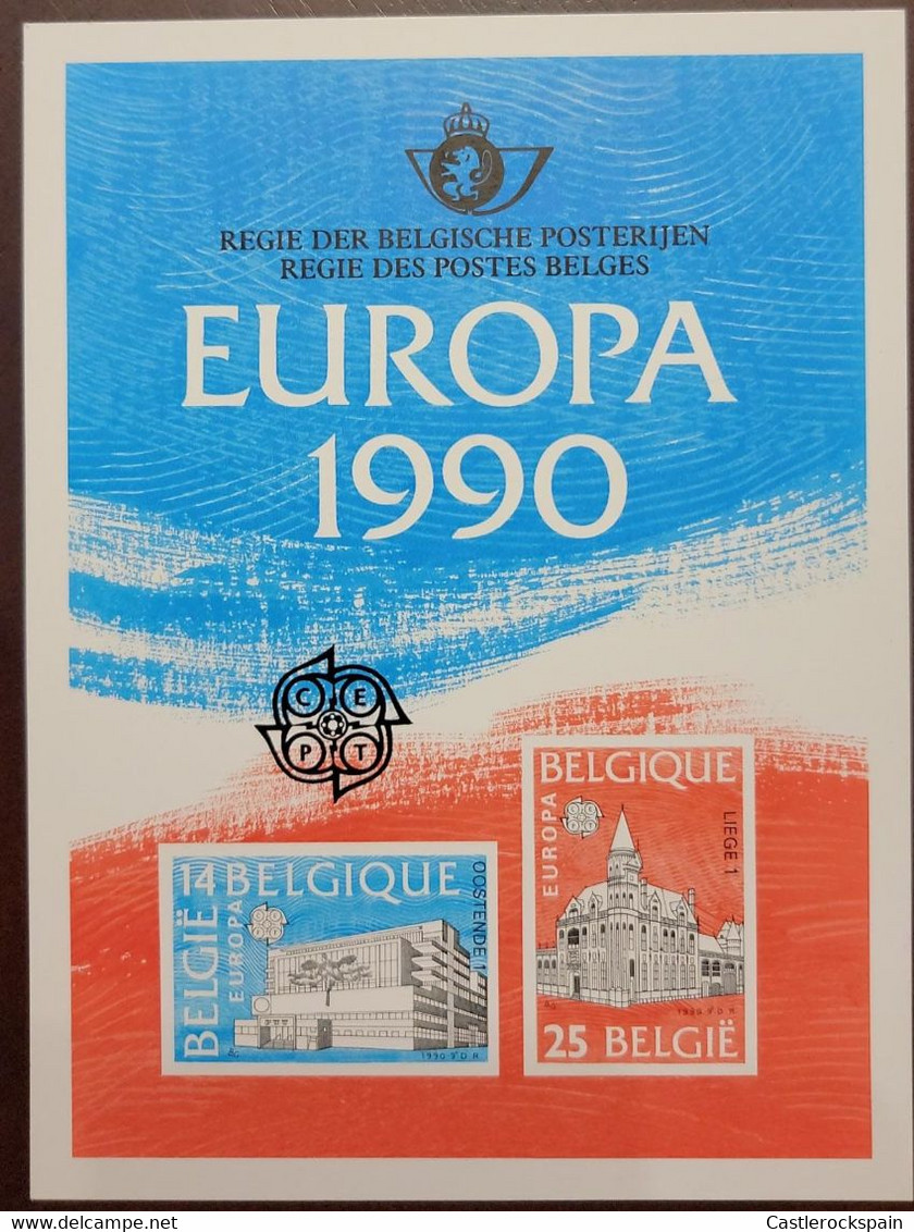 O) 1990 BELGIUM, PROOF, EUROPA 1990, POST OFFICE, OSTEND 1, LIEGE 1, CATALOG VALUE 125 Usd. XF - Proeven & Herdruk