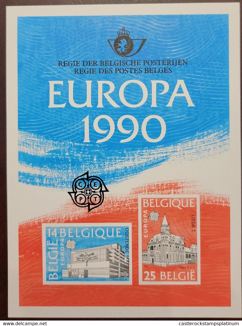 O) 1990 BELGIUM, PROOF, EUROPA 1990, POST OFFICE, OSTEND 1, LIEGE 1, CATALOG VALUE 125 Usd. XF - Proofs & Reprints