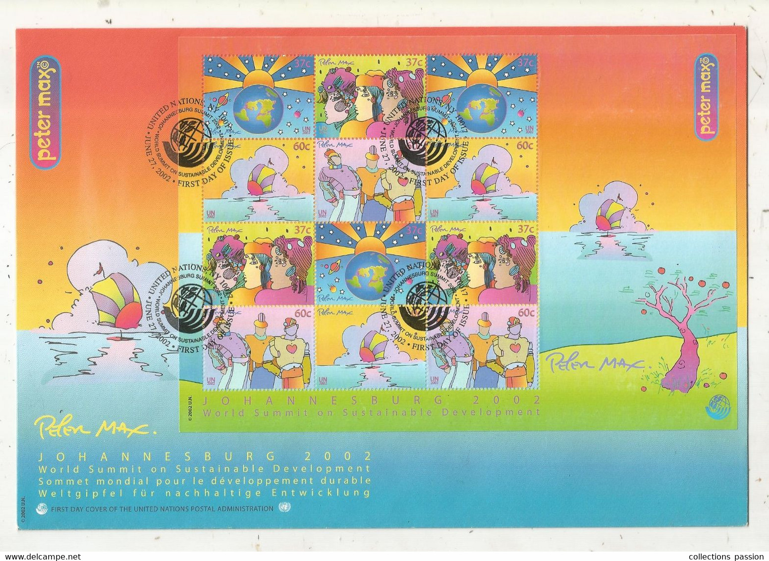 FDC, Premier Jour, ONU, JOHANNESBURG , 260 X 180 Mm, Illustrateur Pelen Max, Bloc De 12 Timbres, 2002,  Frais Fr 2.00 E - ONU