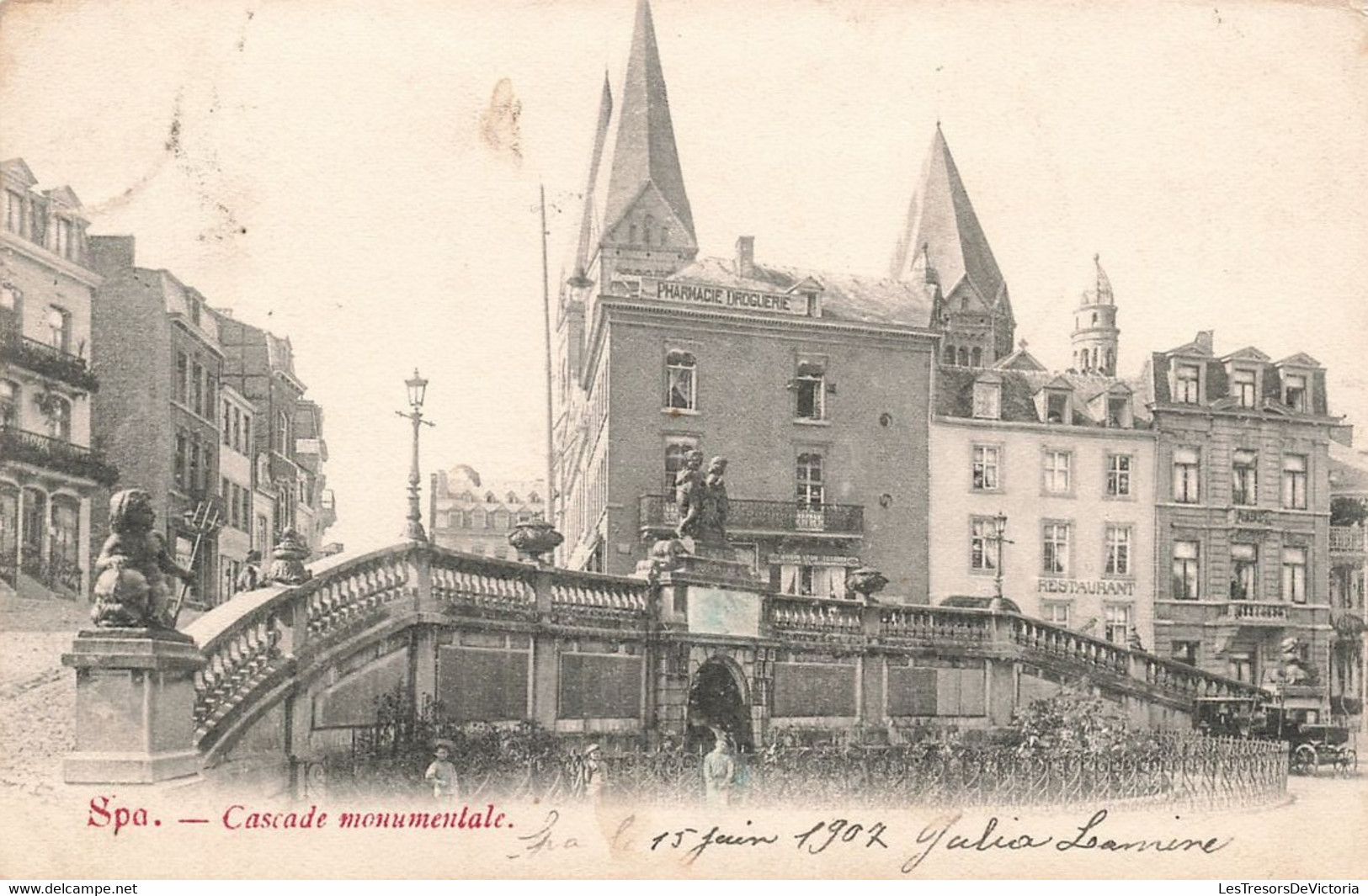 CPA - Belgique - Spa - Cascade Monumentale - Pharmacie - Droguerie - Maison Léon Coteaux - Spa
