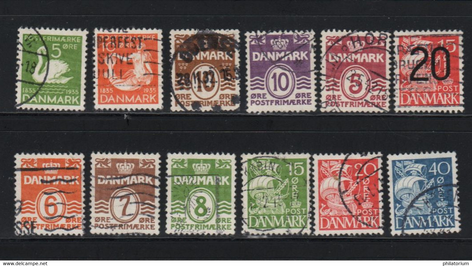 DANMARK, Danemark, 12 Timbres Différents Oblitérés, - Collections