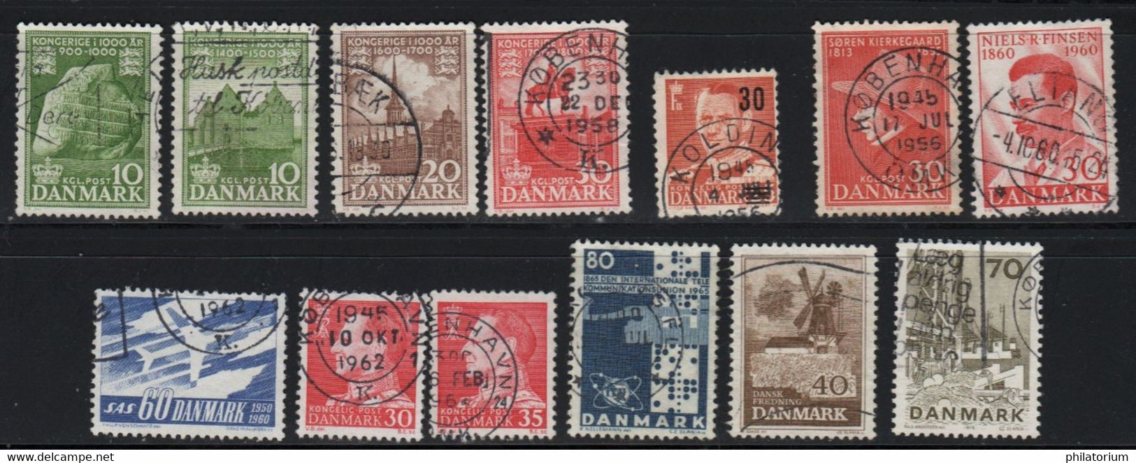 DANMARK, Danemark, 13 Timbres Différents Oblitérés, - Collections