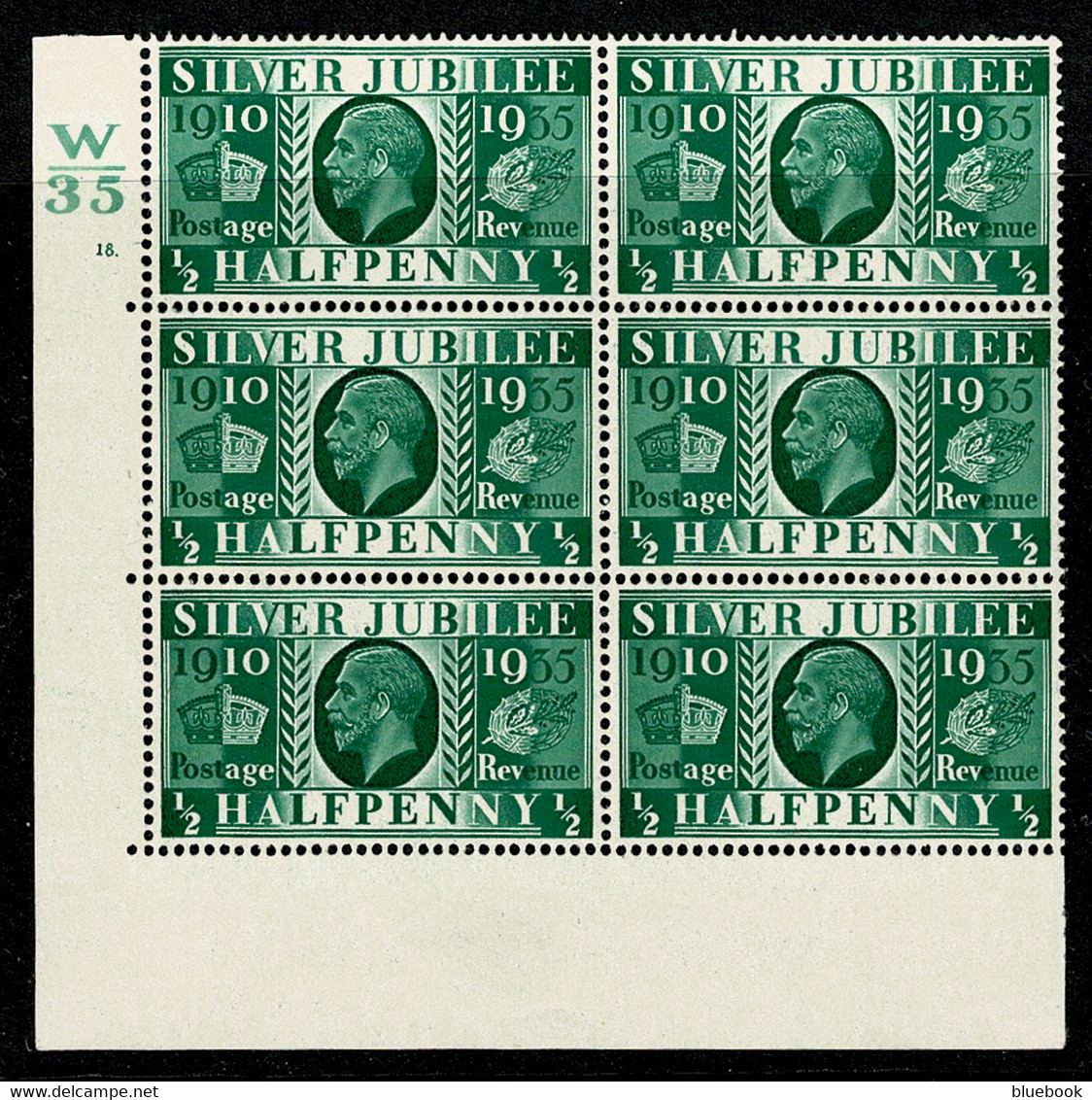 Ref 1587 - GB 1935 Silver Jubilee 1/2d Control Block (W35) Cylinder 18. Of 6 Stamps MNH/MM - Nuovi