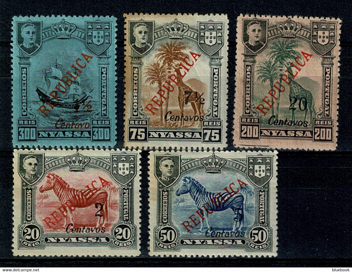 Ref 1587 - 1921 Portuguese Nyassa - 5 X MNH Animal Stamps Overprinted Republica - Nyasaland