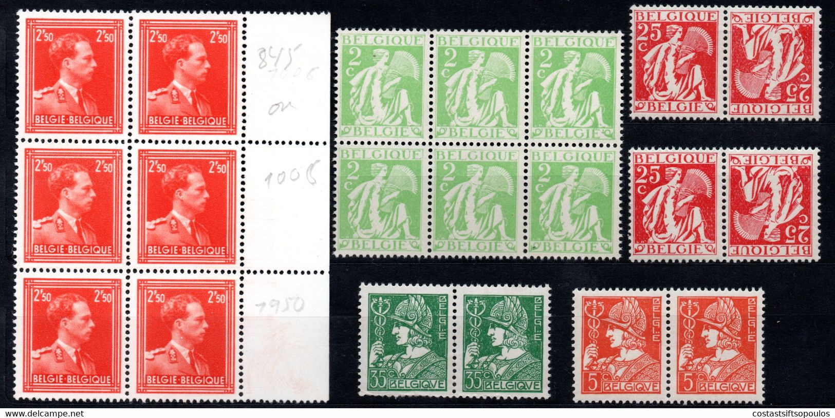 1327. BELGIUM. 1932-1956, GLEANER, MERCURY, KING LEOPOLD III MNH LOT (2 PAGES) 9 SCANS