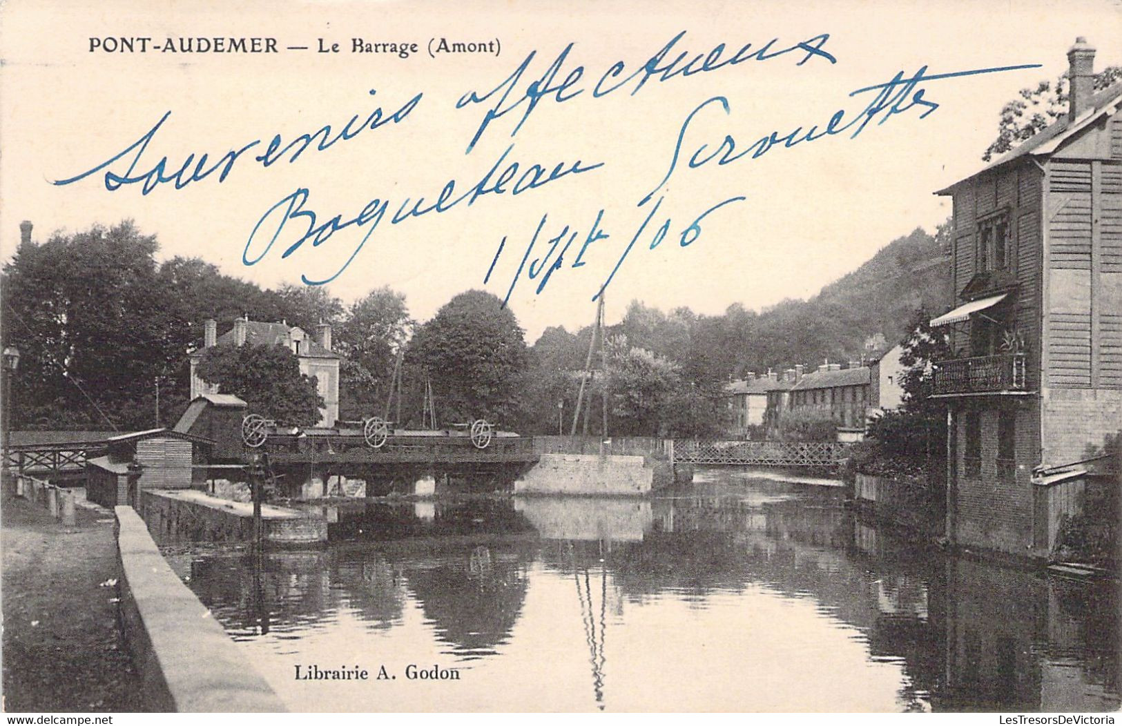 CPA FRANCE - 27 - PONT AUDEMER - Le Barrage Amont - Librairie A GODON - Pont Audemer