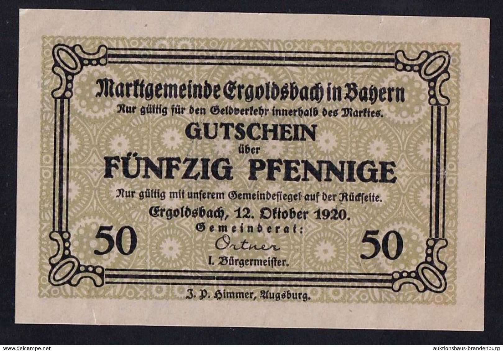 Ergoldsbach: 50 Pfennige 12.10.1920 - Wz. Dunkle Kreuze - Verzamelingen