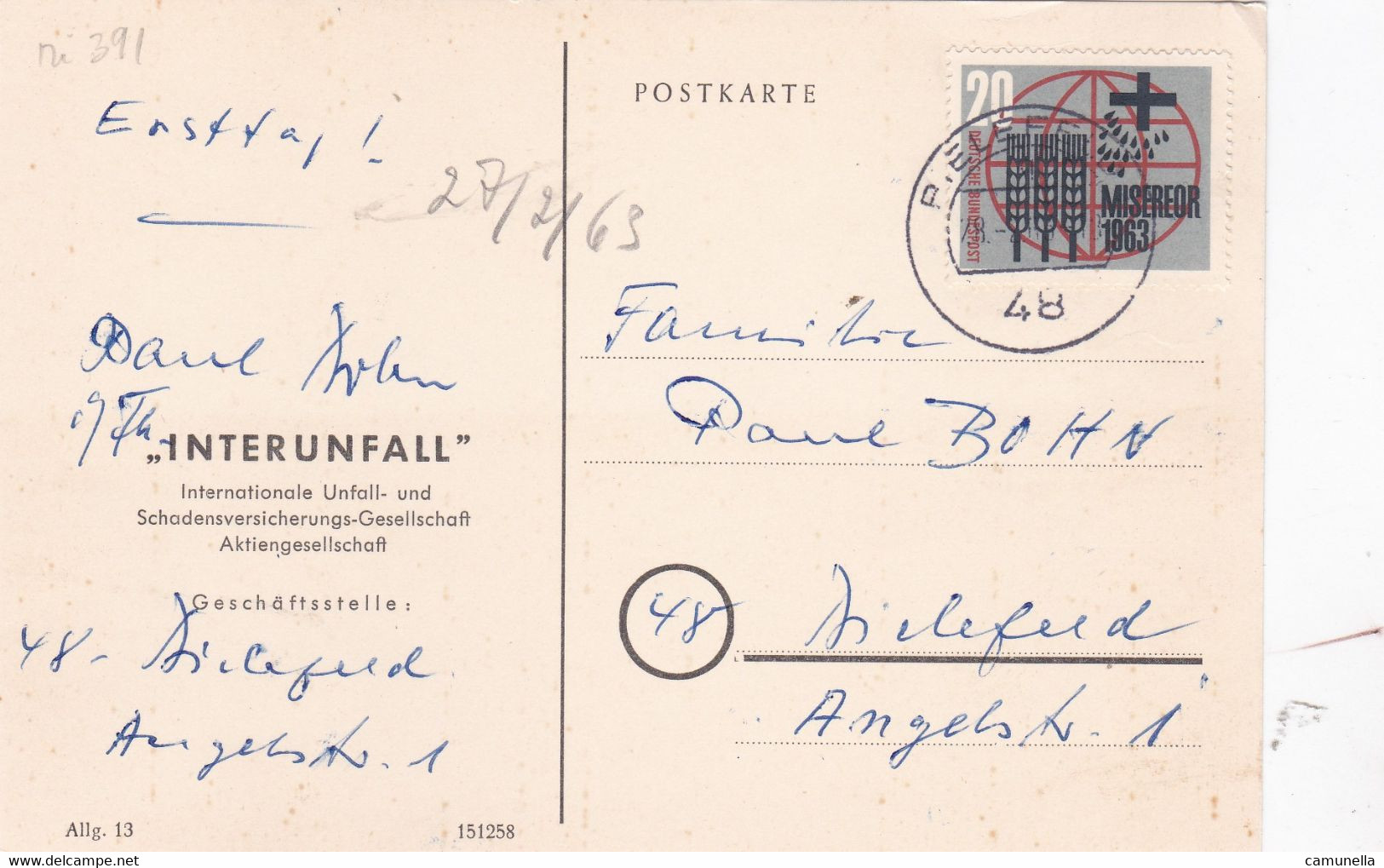 Germania-intero  POSTALE 1963 - Privé Postkaarten - Gebruikt