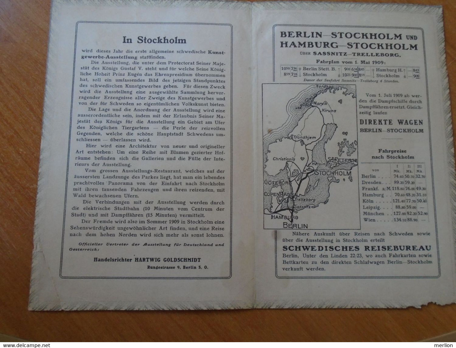 ZA406.27   Advertising Brochure  Kunstgewerbe Ausstellung Stockholm 1909  Timetable Ferry  Deutschland Sweden - World