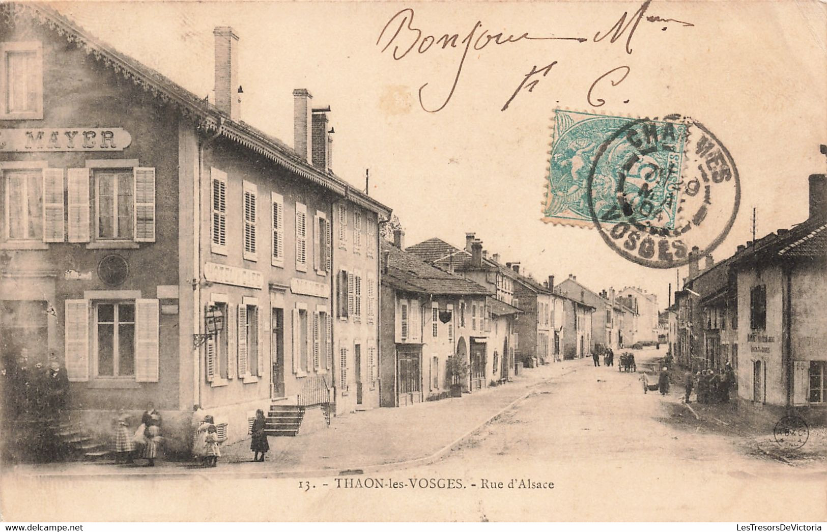 CPA - France - Thaon-les-Vosges - Rue D'Alsace - Edit. AB&Cie - Dos Non Divisé - Oblitéré Charmes 1904 - Animé - Mayer - Thaon Les Vosges