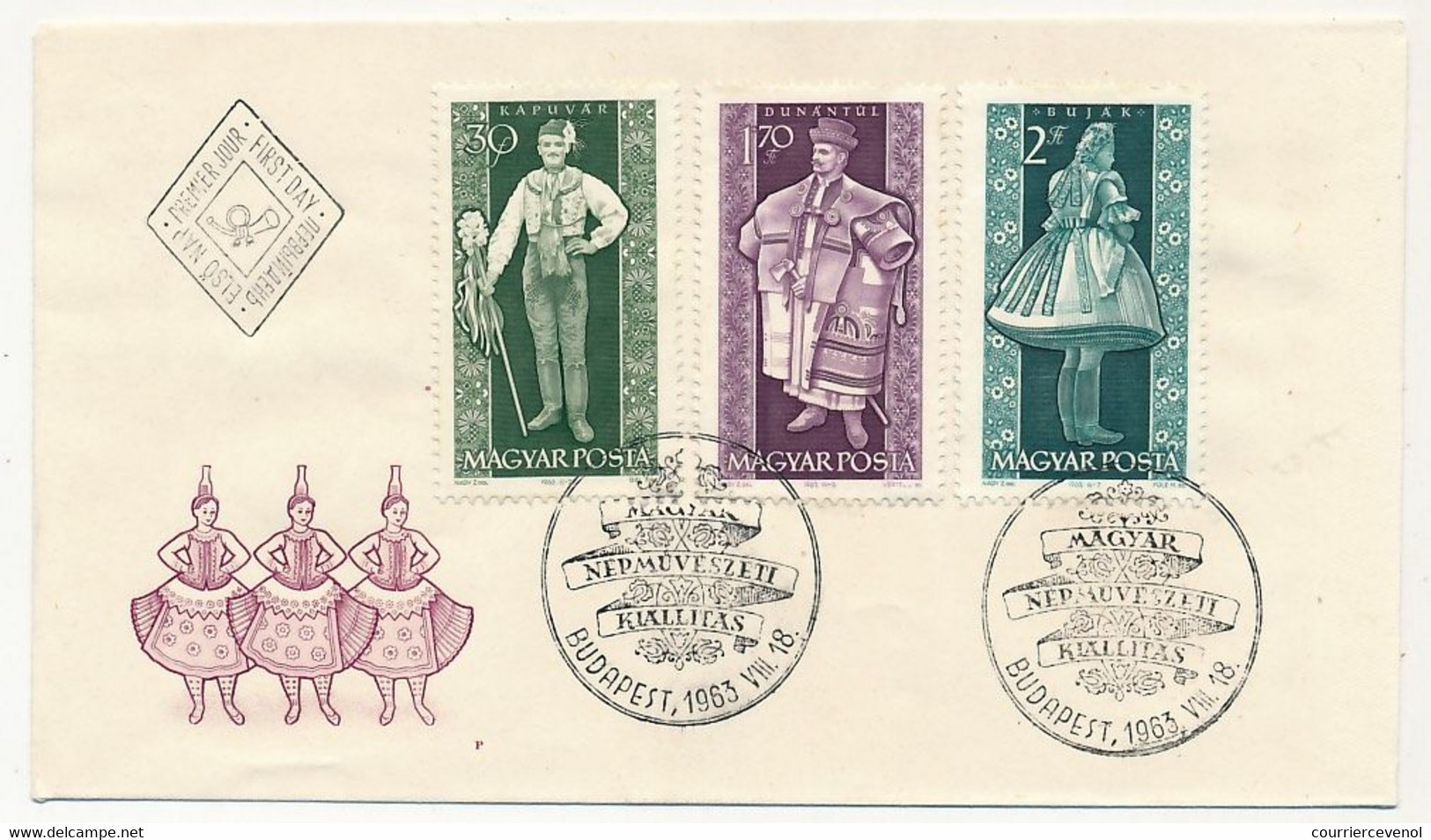 Hongrie - 3 Env FDC - Série Costumes Folkloriques - Budapest - 18/8/1963 - FDC