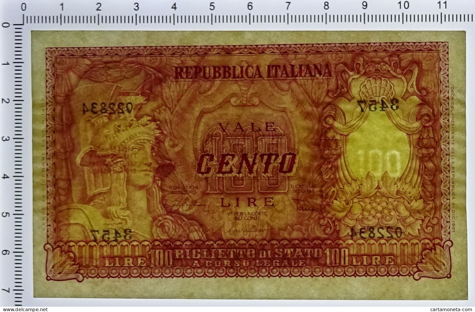 100 LIRE BIGLIETTO DI STATO ITALIA ELMATA DI CRISTINA 31/12/1951 SPL - Andere & Zonder Classificatie