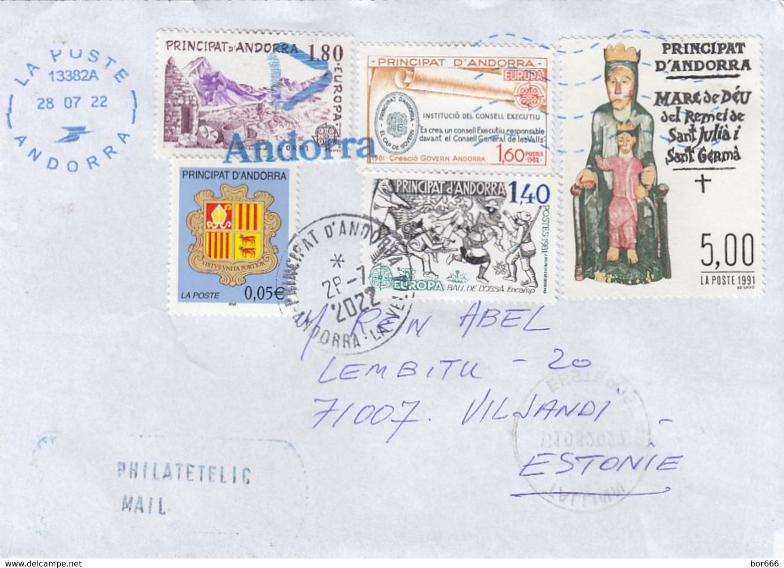 GOOD ANDORRA Postal Cover To ESTONIA 2022 - Good Stamped: Europa ; Art ; Coat Of Arm - Cartas & Documentos