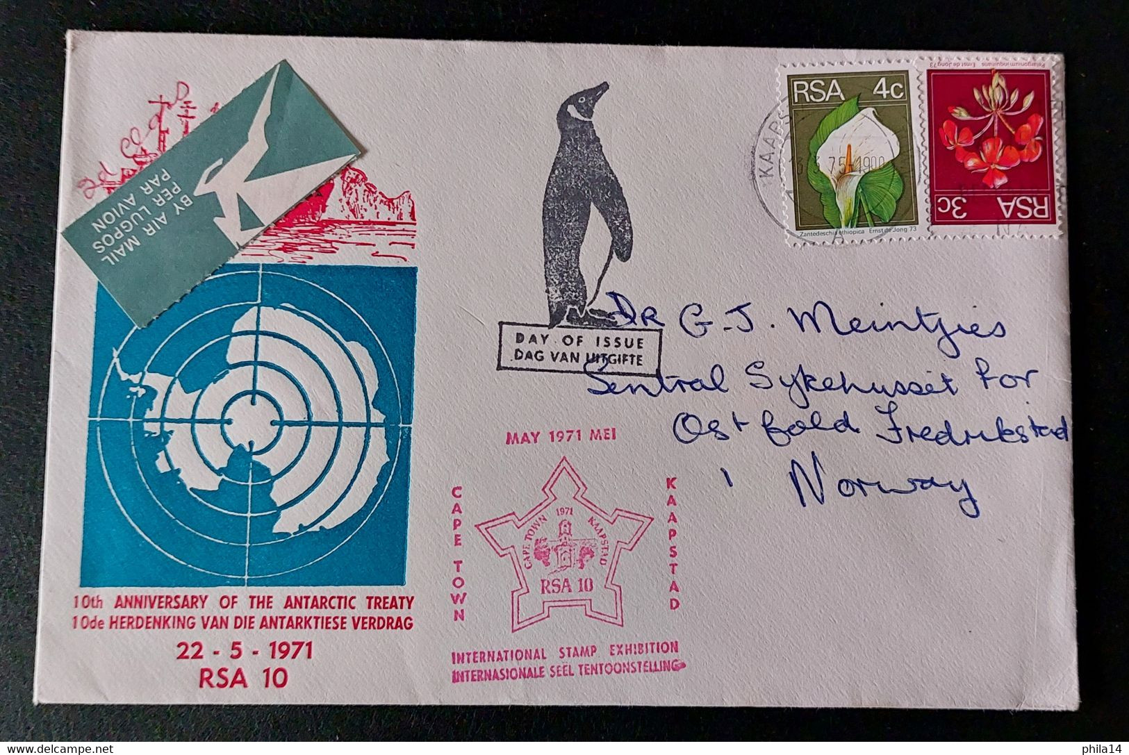 ENVELOPPE RSA AFFRIQUE DU SUD 1971 POUR LA NORVEGE NORWAY / 10TH ANNIVERSARY OF THE ANTARTIC TREATY - Briefe U. Dokumente