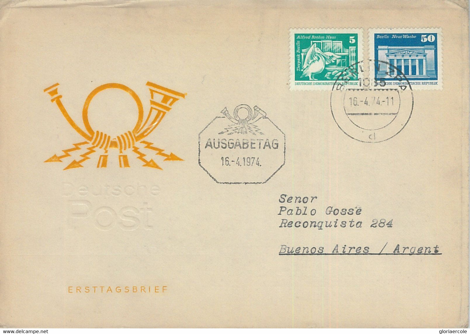 75711 - GERMANY DDR  - POSTAL HISTORY -   FDC Cover To ARGENTINA 1974 -  Birds PELICAN - Pélicans