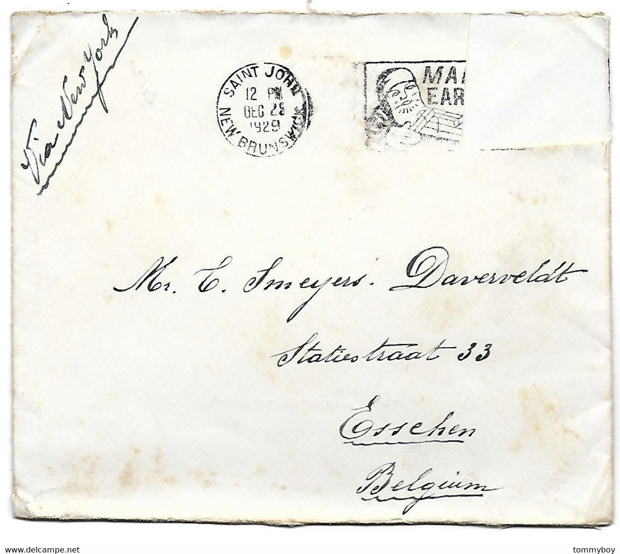 Canadian Pacific, S. S. Metagama, Letter To Belgium (1929), J. Smeyers, Chief Butcher - Canada