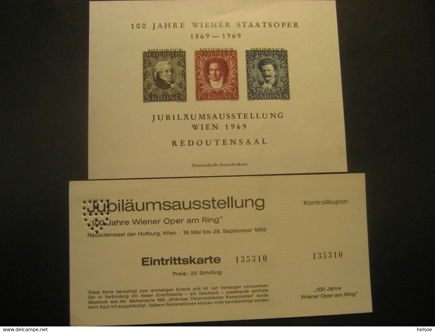 Österreich- "Opern Neudruckblock" 100 Jahre Wiener Staatsoper Mit Eintrittskarte, ANK N8 - Probe- Und Nachdrucke