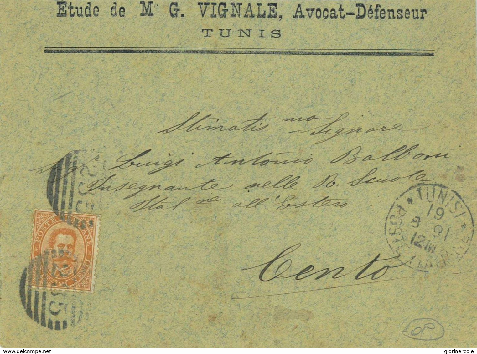 P0510 - REGNO - STORIA POSTALE - UMBERTO I Uffici All'estero TUNISIA  Busta 1891 - Other & Unclassified