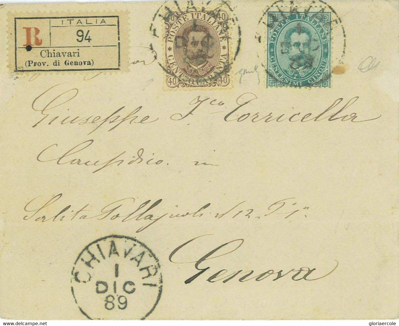 P0511  - REGNO - STORIA POSTALE - UMBERTO I - Sass 37 + 45 Su RACCOMANDATA 1889 - Other & Unclassified