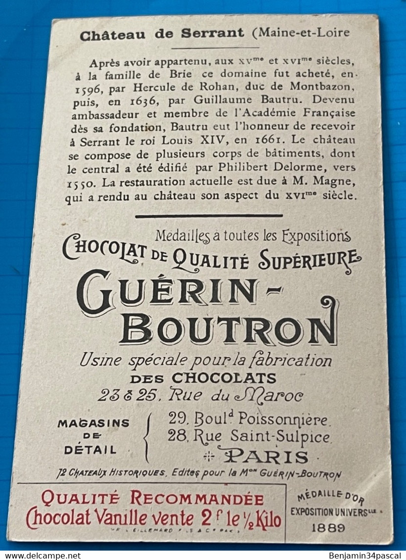 Chocolat GUÉRIN-BOUTRON Image -Chromo Ancienne - Château De Serrant  (Maine-et-Loire ) - Chocolat